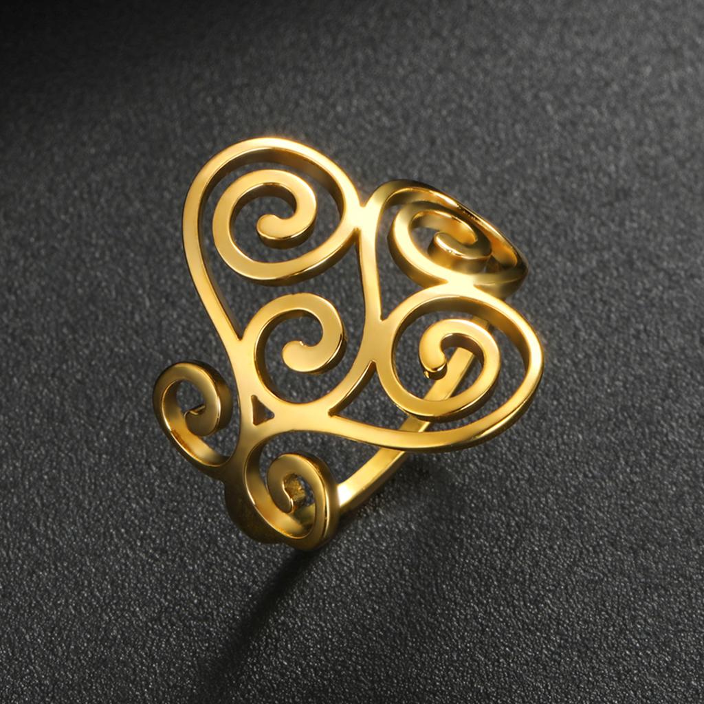 LIKGREAT Vintage Filigree Flower Wave Ring for Women Stainless Steel Aesthetic Rings Bohemian Amulet Jewelry Wedding Gift New