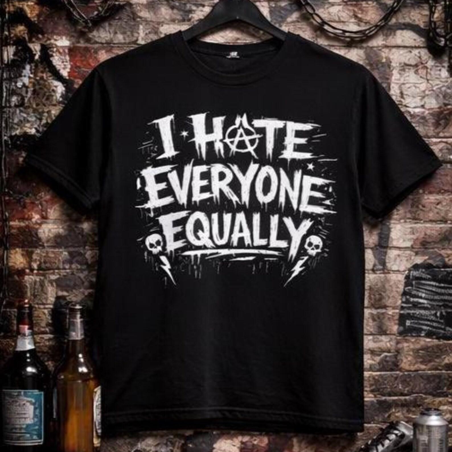 Hate Everyone Equally Shirt, Gothic Skull Tee, Punk Emo T-Shirt, Dark Humor Graphic Shirt, Alt Aesthetic Unisex Top Gift Idea XL