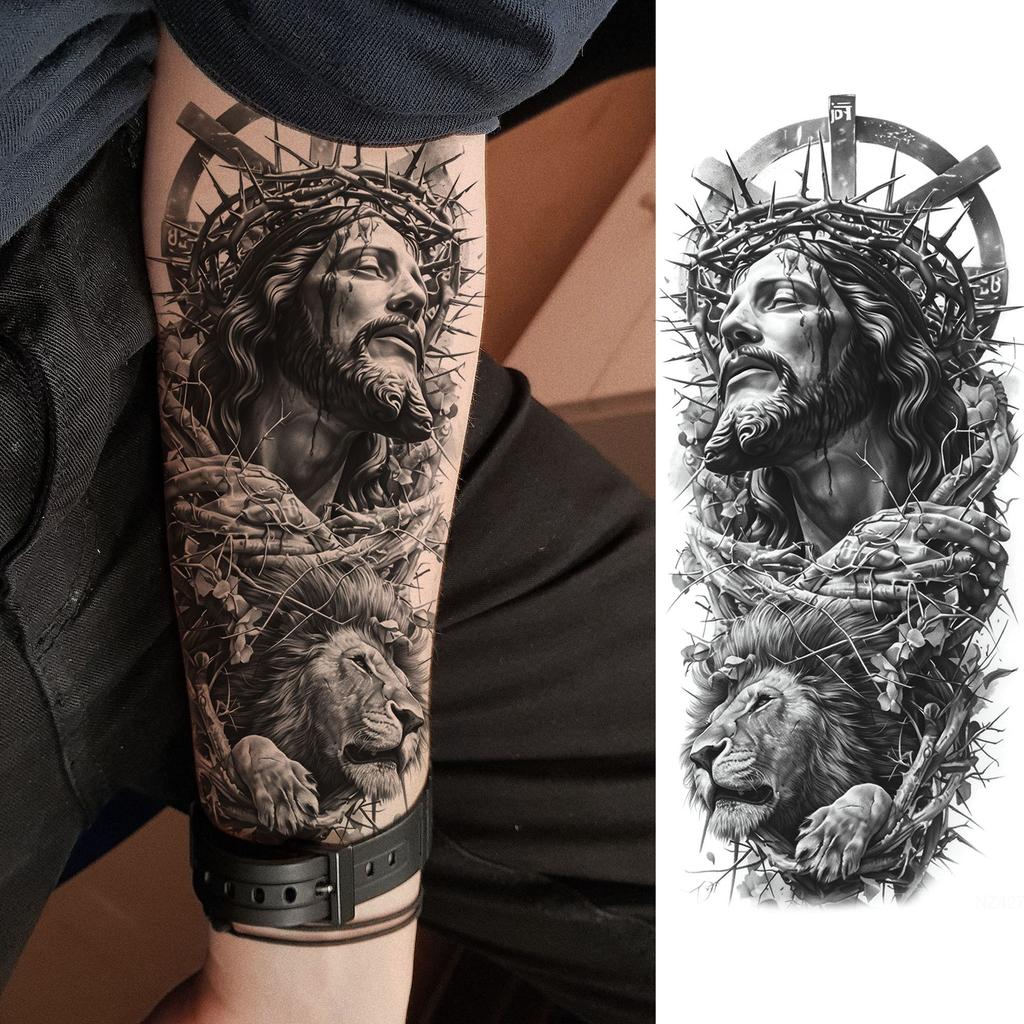 1 Sheet Creative Lion Temporary Tattoos For Men Women Adult, Waterproof Realistic Temp Fake Tattoo Sticker Long Lasting Body Art