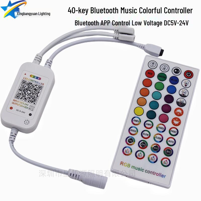 40-Key Infrared LED Bluetooth RGB Music Light Strip Controller, App-Controlled, Dual Connection