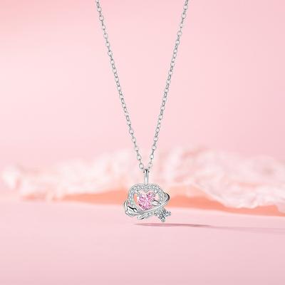 Original Design Guardian Love Halskette Weiblichkeit Girly Herz Rosa Zirkonium Herz Edelstahl Schlüsselbein Kette