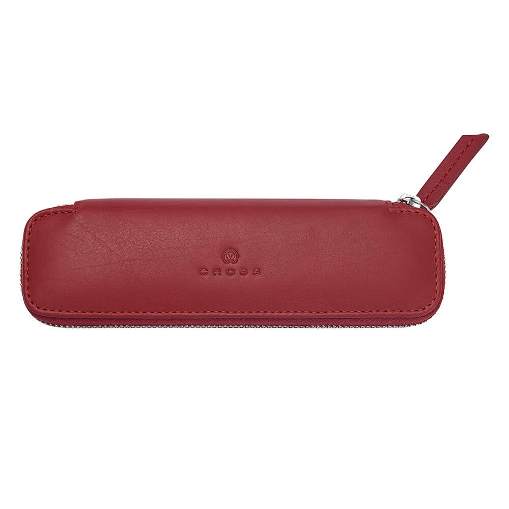 Cross Cross Leather Double Zip Close Pen Pouch