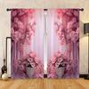 2 st Rosa Blomtryckta Gardiner Kristallvindspel För Vardagsrum Arbetsrum Sovrum Matsal Bakgrundsgardin Heminredning