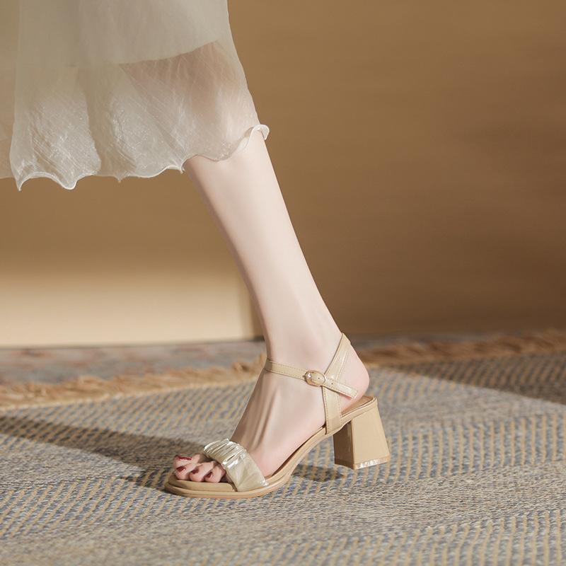 

Модные плиссированные кружевные сандалии на высоком каблуке с ремешком на щиколотке, гладиаторские сандалии на толстом каблуке, летняя обувь для вечеринок для женщин 36 коричневый