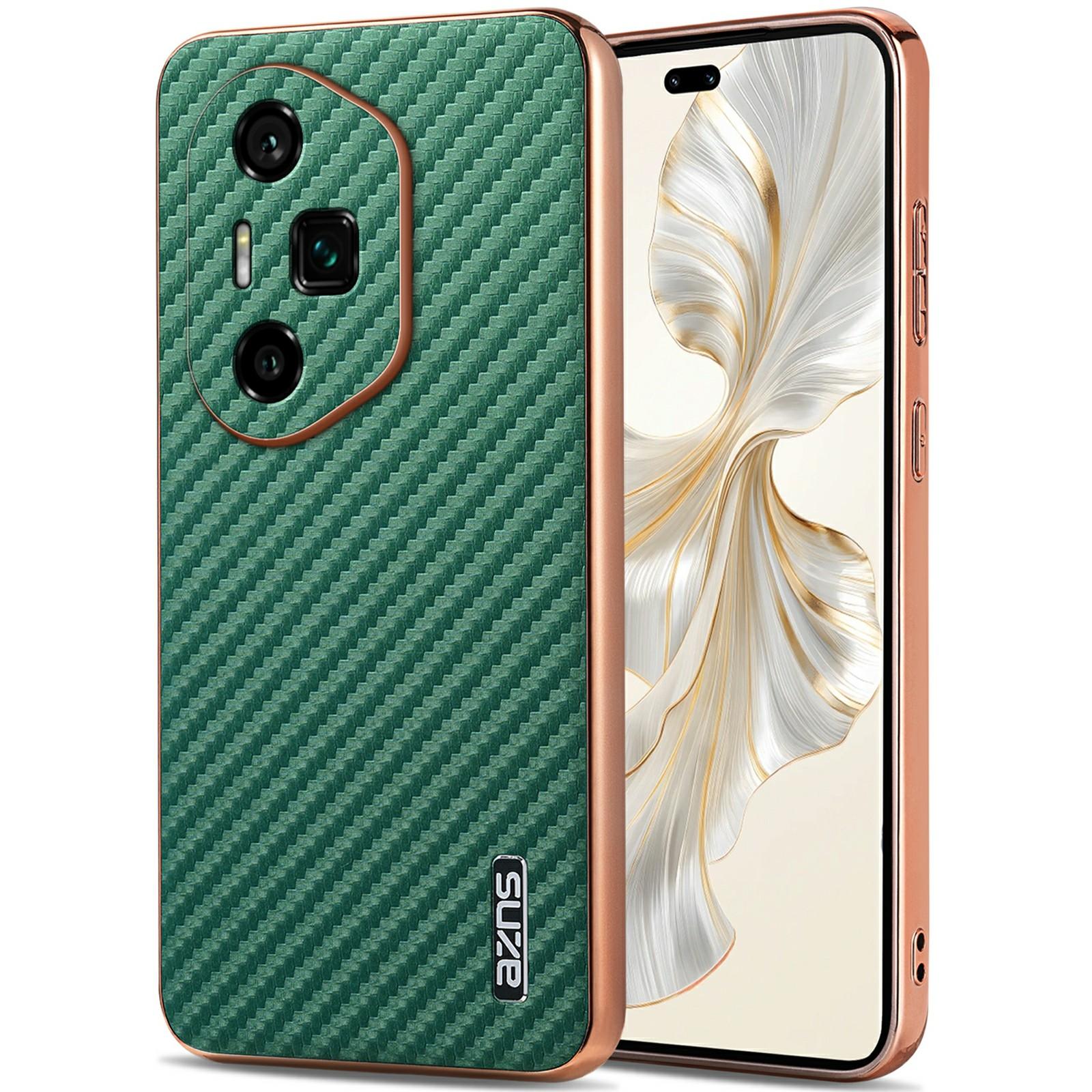 

AZNS For Honor 300 Ultra Case Electroplating Carbon Fiber Texture PU+TPU Phone Cover Green