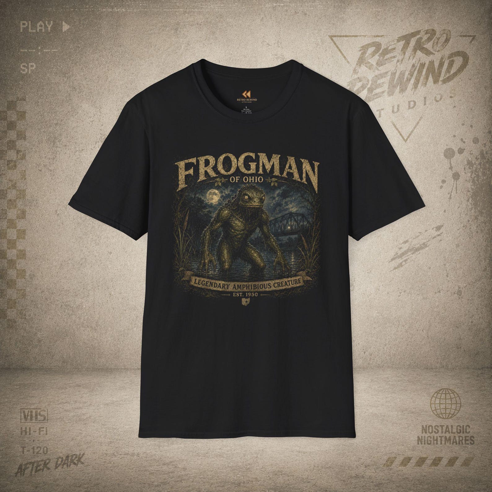 Ohio Frogman T-Shirt | Legendary Amphibious Creature Tee | Vintage Cryptid Horror Shirt 3XL