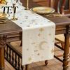 Elegant Velvet Table Runner Eid Mubarak Runner, Ramadan Gold Moon Stars Tablecloth, Islamic Happy Luxury Dining Linen Holiday Rectangular Cloth