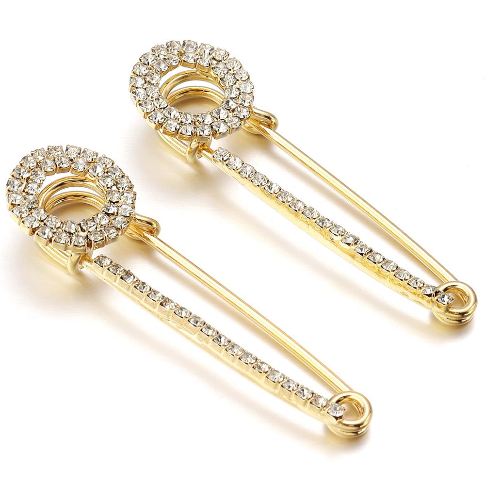 2pcs/lot Alloy Rhinestone Brooches Gold Silver Color Fixed Pins Brooch For Women Dress Safety Pin Brooches DIY Jewelry Making