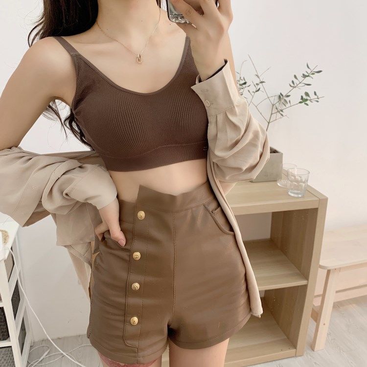 Tops for Woman Knitted Sexy Crop Tops Halter Tank Top Women Built In Bra Camis Sleeveless Strap Vest Underwear Sports Bra Ladies