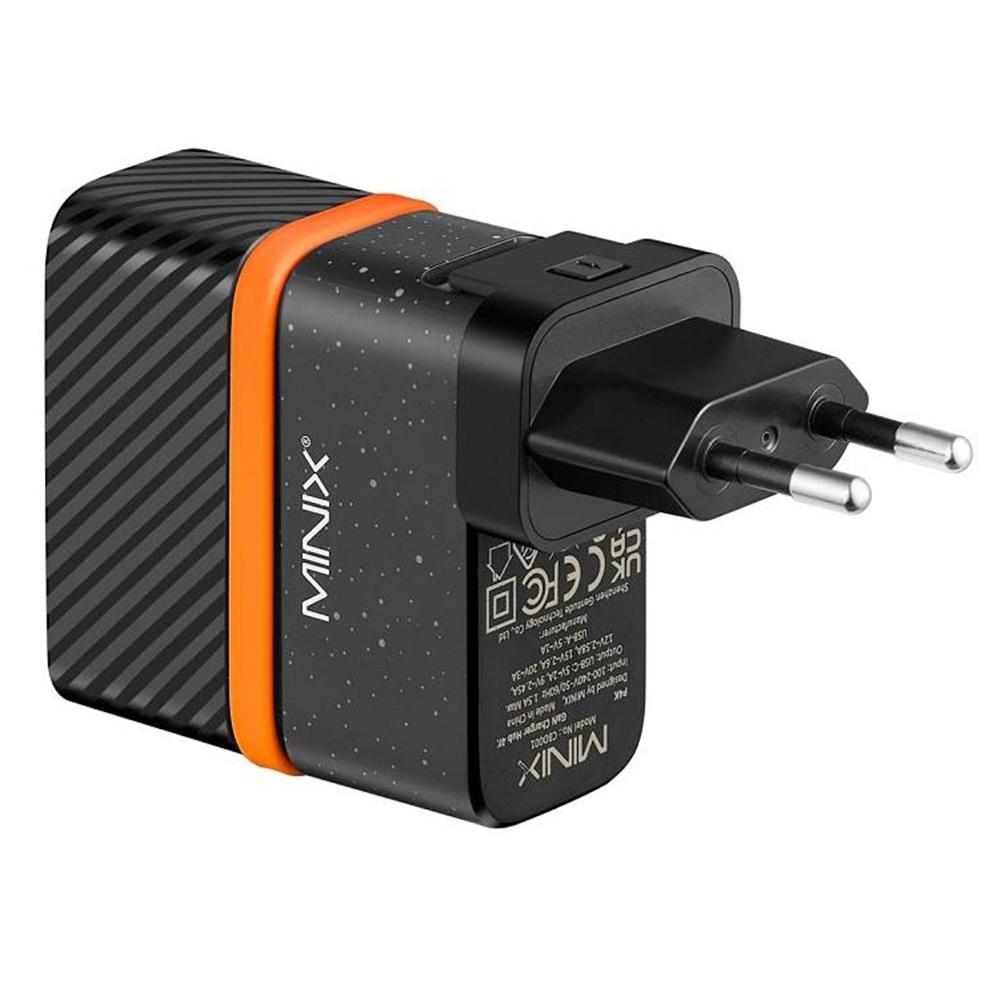 Minix P4K Wall Charger Hub Power Supply Adapter, 2*USB 3.2, 4K@30Hz UHD Port, PD60W Fast Charging Type-C Port