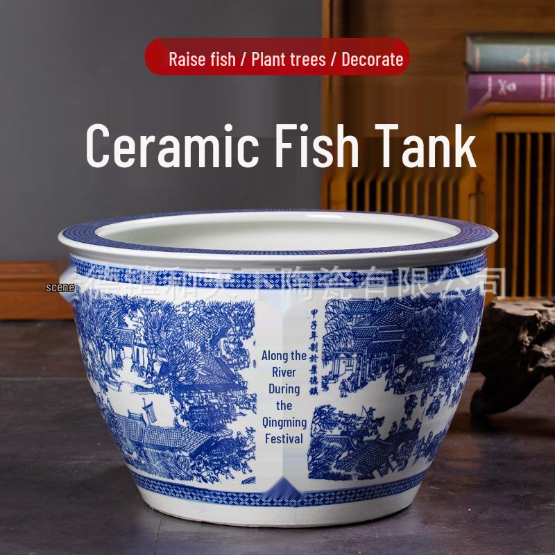 Ceramic Water Lily Fish Tank - Outdoor Courtyard Jar for Plants and Goldfish