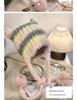 Korean Style Cat Ear Earmuff Hat - Cute, Warm, Dual-Use, Knitted Slouchy with Color Block Stripes
