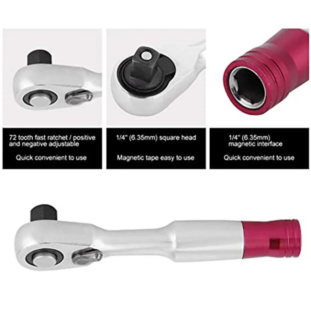 1/4'' Mini 72 Teeth Ratchet Wrench Hex Head/square Head Screwdriver Socket Wrench Repair Tool for Vehicle Bicycle Bike