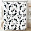 Black Cat Print Shower Curtain with White Background Bathroom Decor