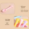 3 Pieces Long Handle Pet Canned Spoon Bite Resistant Silicone Cat Feeding Scoop Candy Color Cat Paw Design Pet Tableware