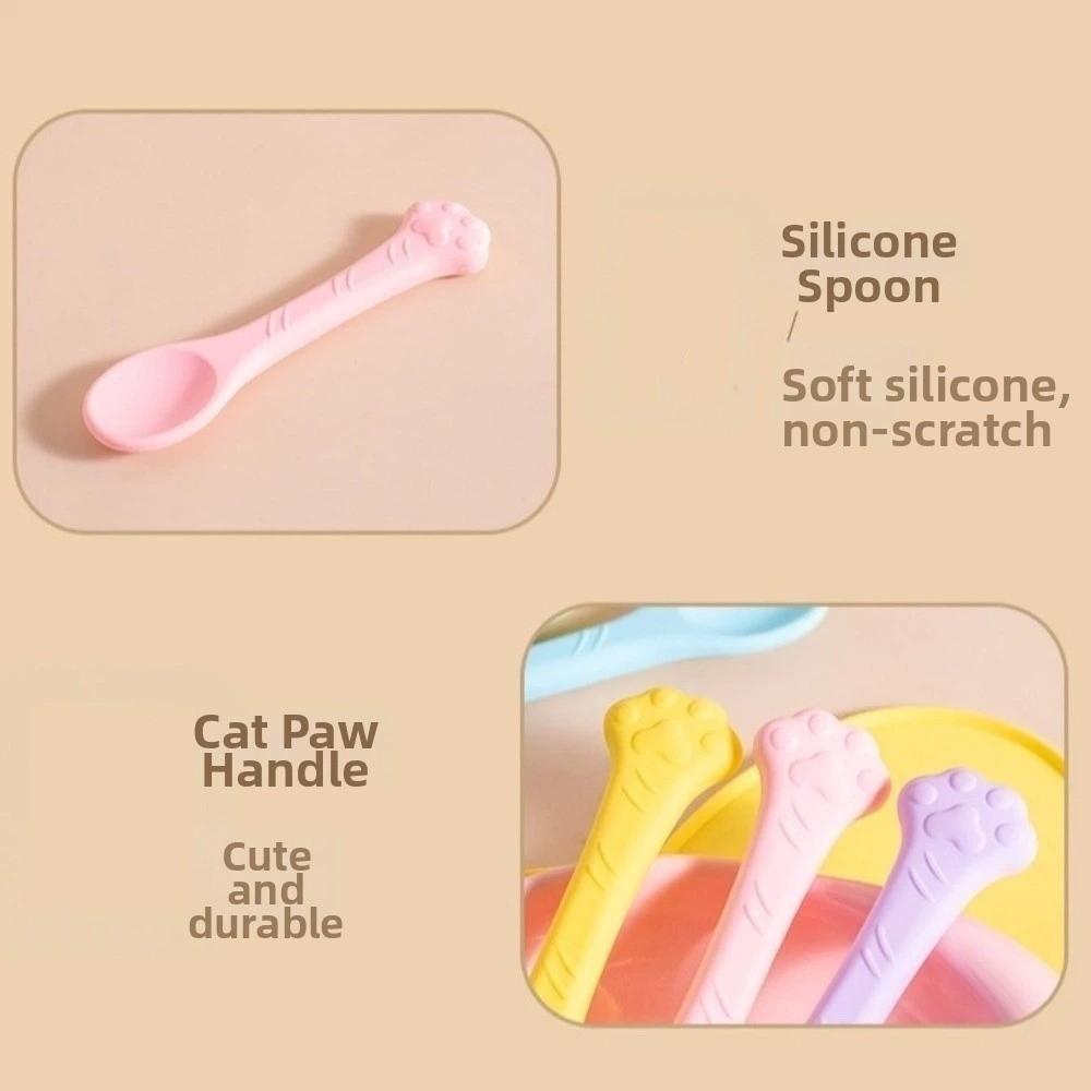 3 Pieces Long Handle Pet Canned Spoon Bite Resistant Silicone Cat Feeding Scoop Candy Color Cat Paw Design Pet Tableware