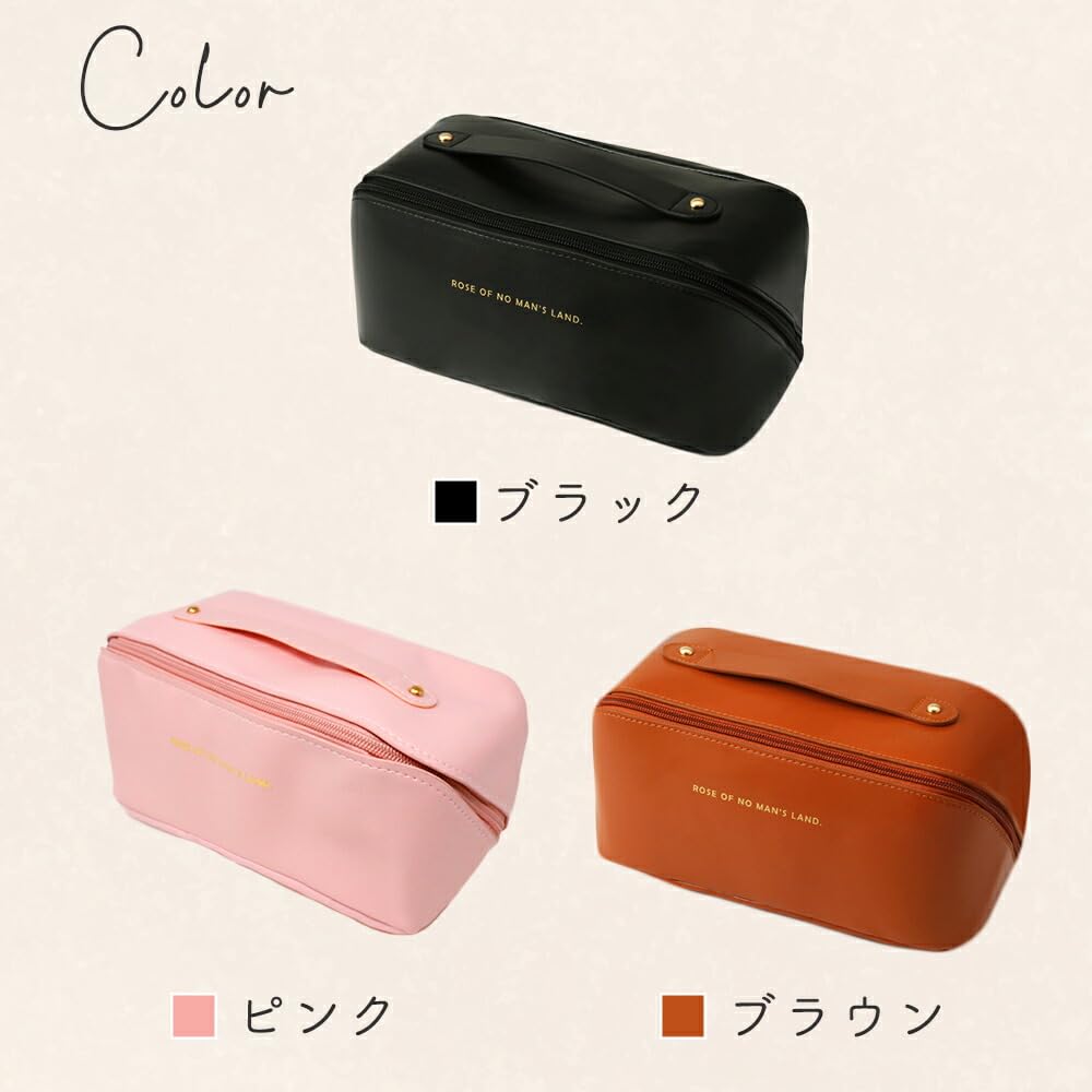 Milasic Large Capacity Makeup PU 6 with Simple Divided Storage Pouch, Leather, Stylish, Compartments, Freestanding, Travel-Friendly, Handle,