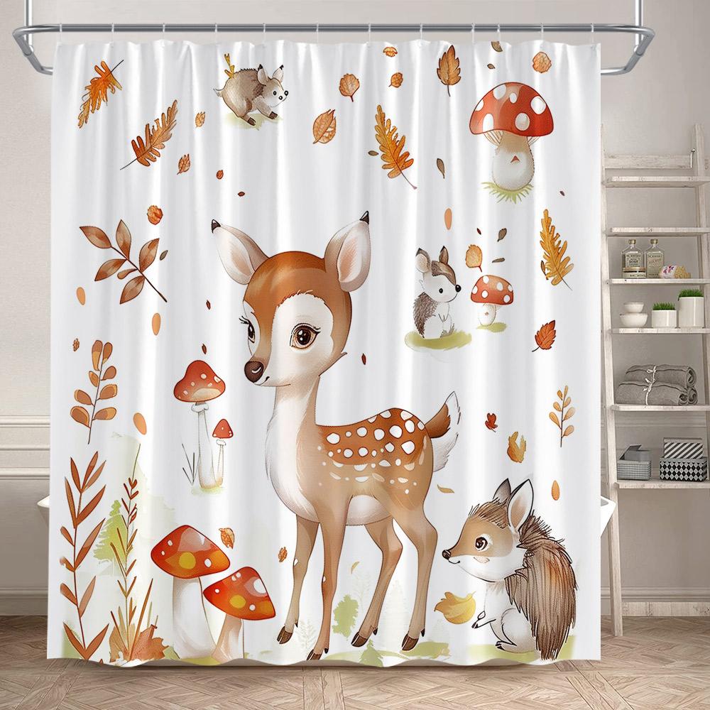 Cartoon Animals Shower Curtains Fox Deer Floral Autumn Plant Mushroom Bath Curtain Polyester Fabric Bathroom Decor With Hooks