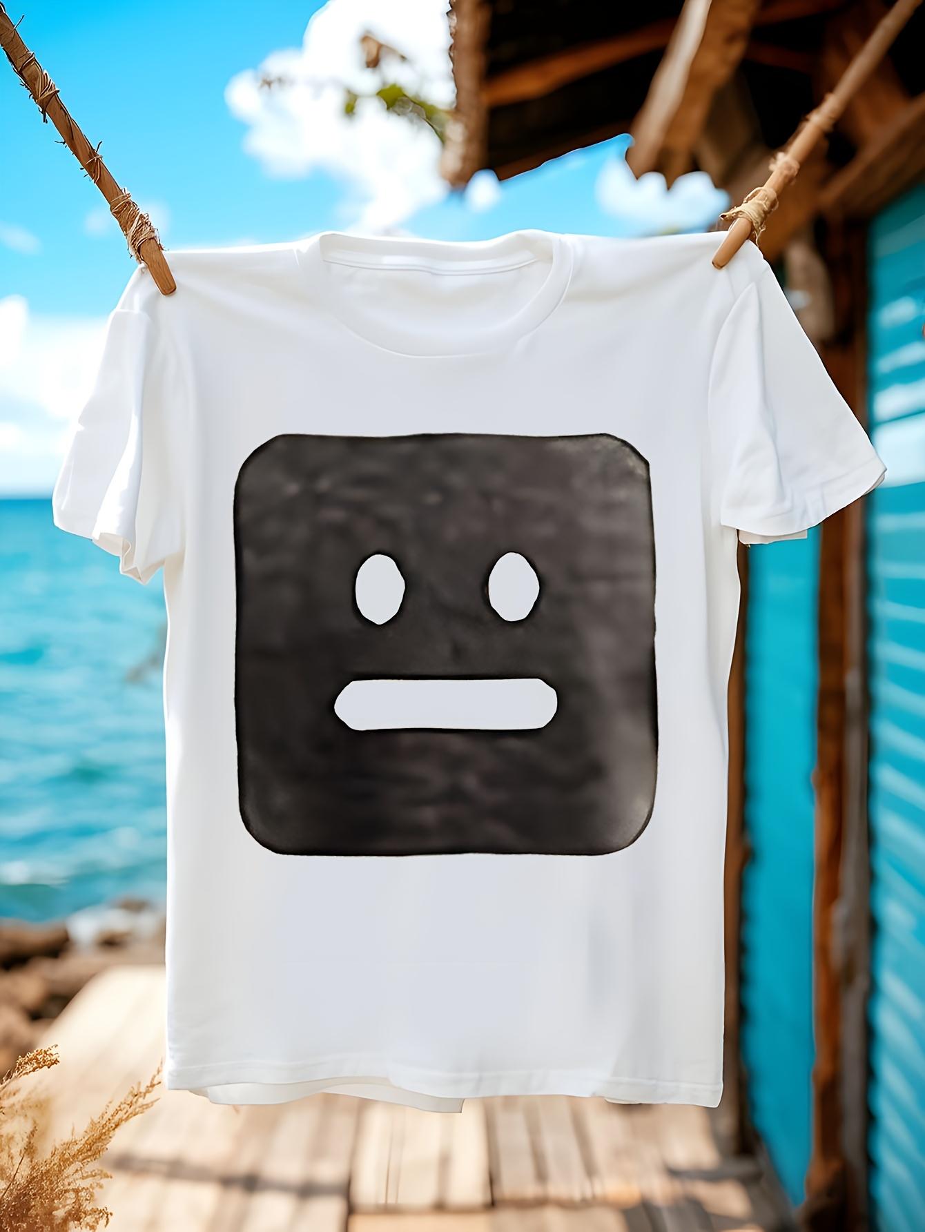 White Tshirt - Minimalist joyful Face Graphic Tee L