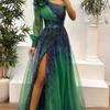 European Style Spring and Fall One Shoulder Print Maxi Dress INS Casual Loose Fit Party