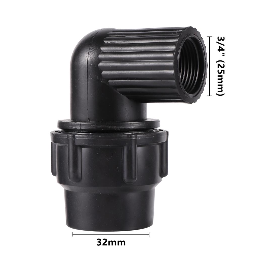 Cotovelo Redutor de 90 Graus com Rosca Fêmea Preta de 1/2" 3/4" 1" para Tubo de Água de Jardim Tubo de PVC Conexão de Irrigação Junção