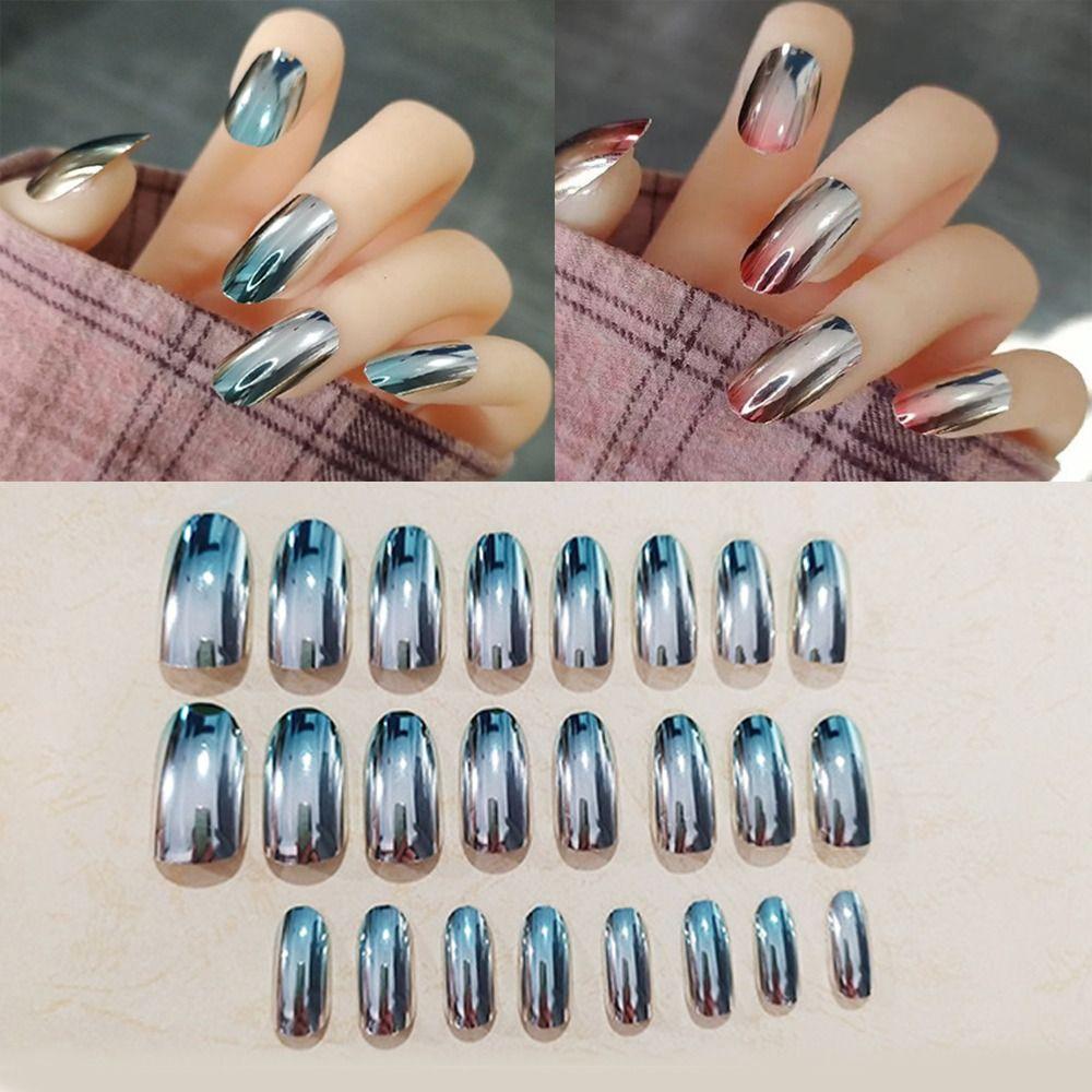 

24 шт. новые съемные накладные ногти с полным покрытием и круглой головкой с лазерным градиентом накладные ногти