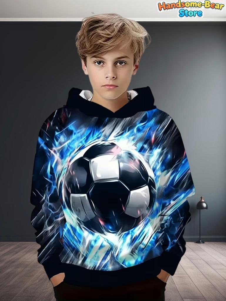 Kids Clothes Boys Hoodies Long Sleeve 3D Football Print Children Spring Fall Clothes Casual Outdoor Active Boys Clothing Tops