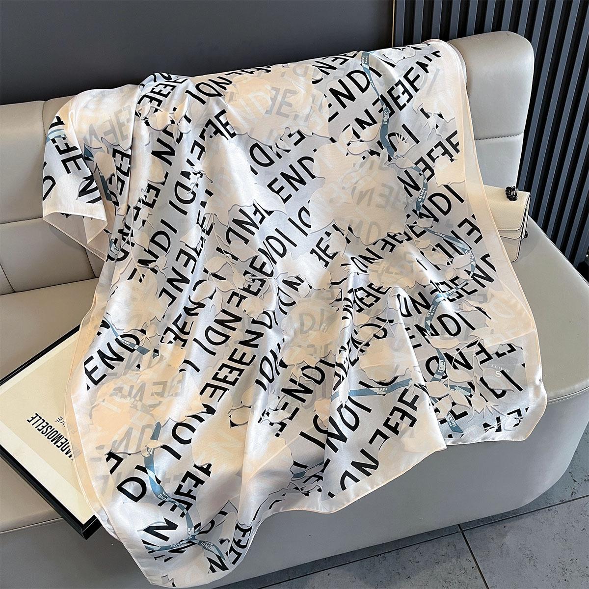 

Fashion Letter-Printed Silk Scarf Women Luxury Female Fashion Wrap Bandana Scarves Large Shawl Thin Light Poncho Hijabs Foulards 85x180cm