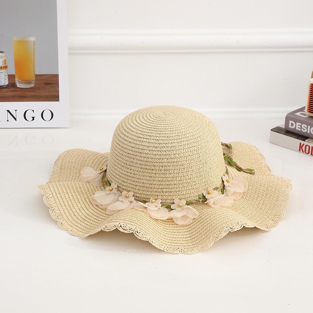 Elegant Flowers Lace Trim Wide Brim Straw Hats Women Summer Beach Caps for Casual Daily Outdoor Holiday Sweet UV Protection Hat