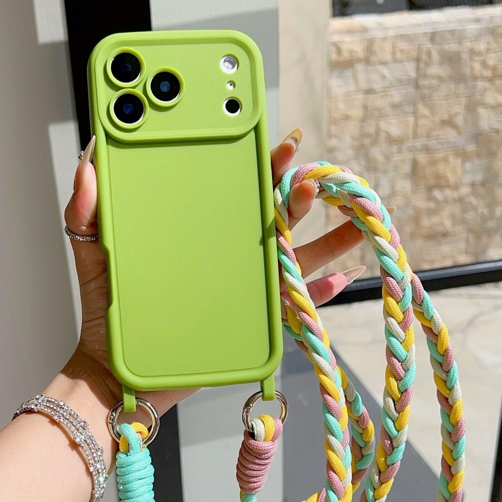 Crossbody Lanyard Braided Cord Liquid Silicone Case For iPhone 16 17 Pro Max 15 14 13 12 11 XR XS 7 8 Plus Necklace Strap Cover