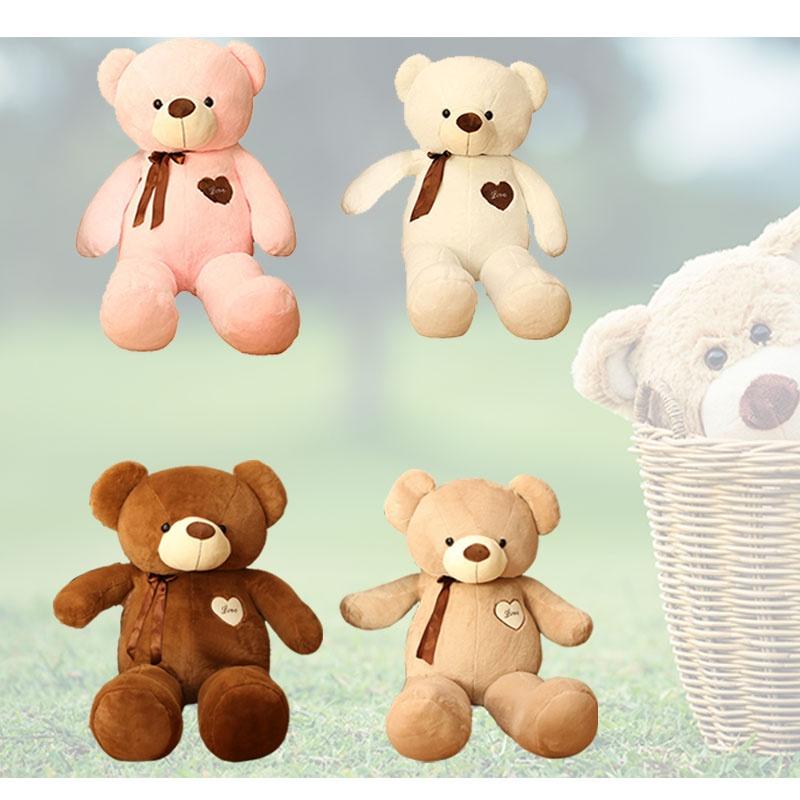 Adorable Silky Ribbon Teddy Bear Plush Toy For Girls Pp Cotton Stuffed Animal In Short Plush