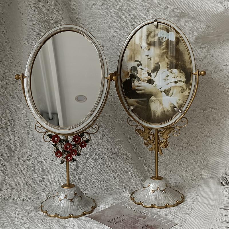 

Эмалевой цвет двухсторонний настольный настольный домашний ретро принцесса зеркало скандинавская девушка свадебное зеркало
