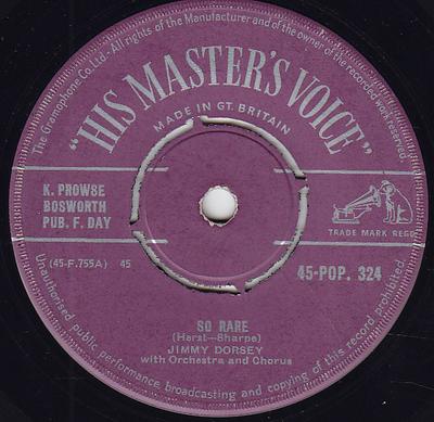 7inch Record JIMMY DORSEY, HIS ORCHESTRA & CHORU - So Rare 45POP324 His Master's Vo 1957 UK Jazz Used