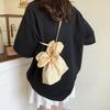 Korean Plaid Embroidered Flower Bag Women's 2025 New Casual Drawstring Canvas Bag Commuter Shoulder Crossbody Bucket Bag