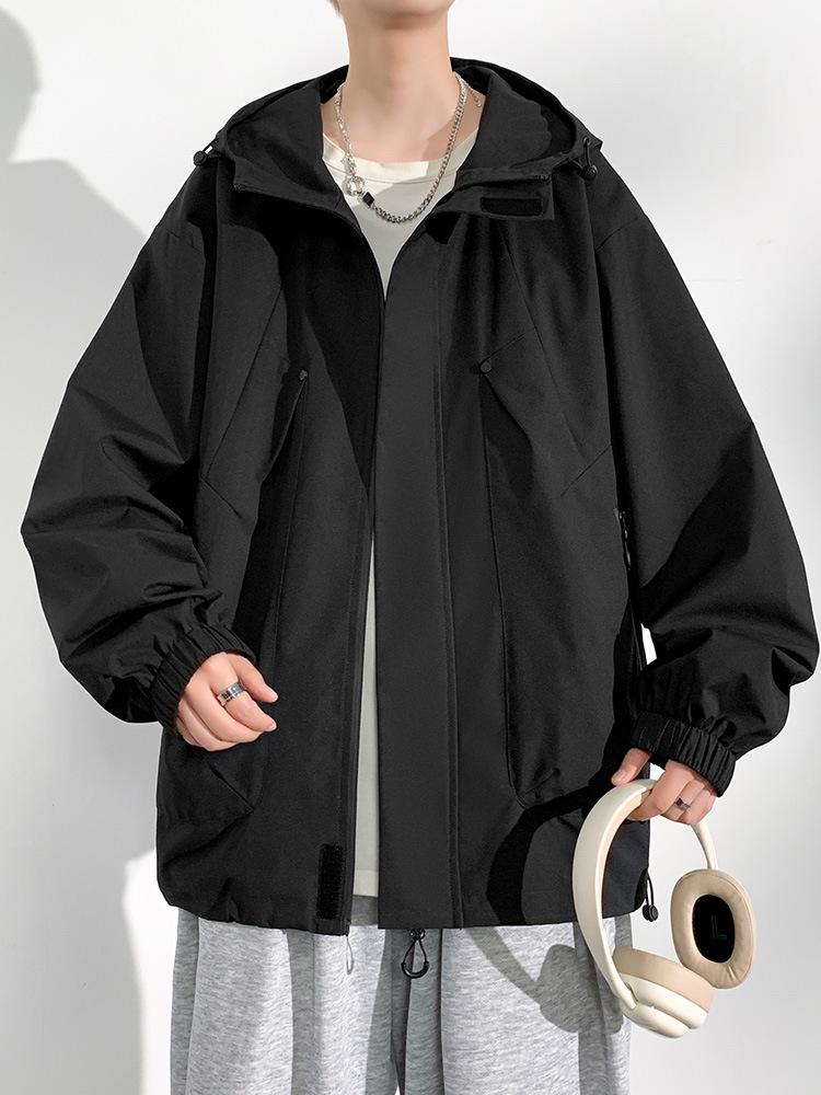 Men's Plus Size Casual Hooded Jacket - Windproof & Trendy for Spring/Autumn