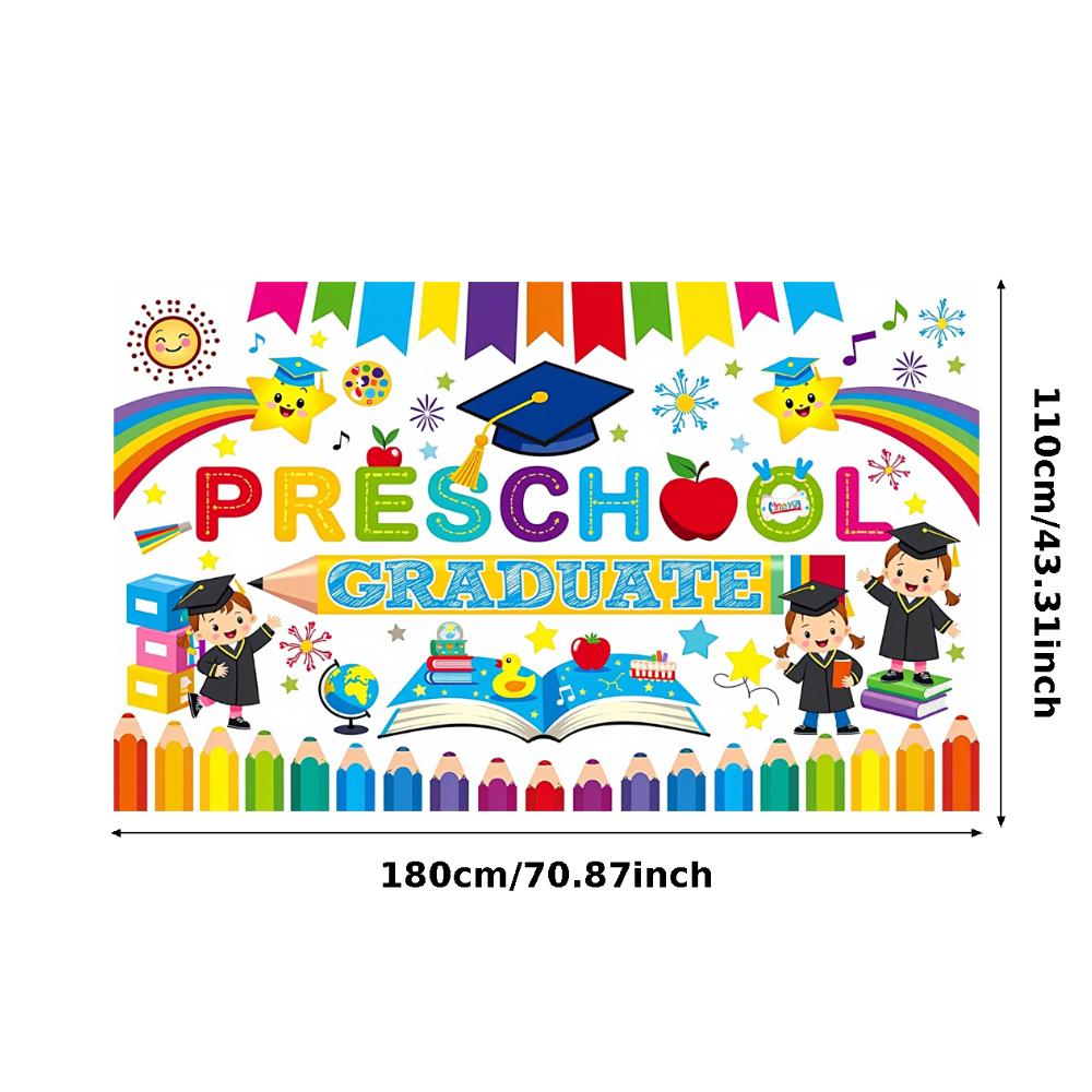 

Барвистий банер для випускного в дитячому садку, мультяшний фон з освітньою тематикою, дитяча церемонія, вечірка, реквізит для фотографії
