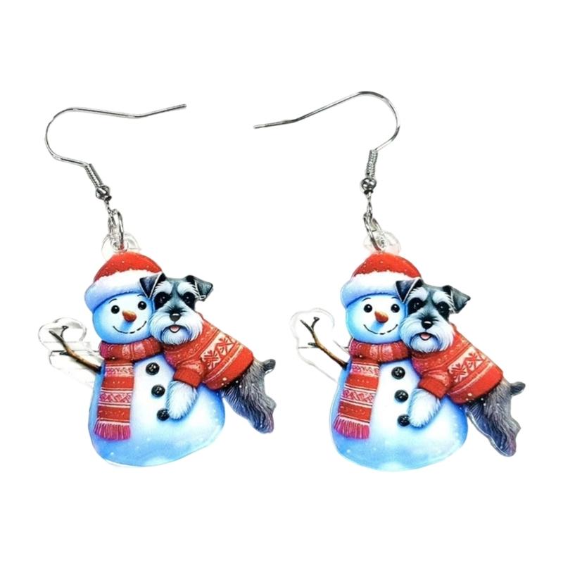 Stylish Snowman Ear Jewelry Acrylic Texture Party Earrings Fashion Geometric Pendant Accessories for Party and Daily