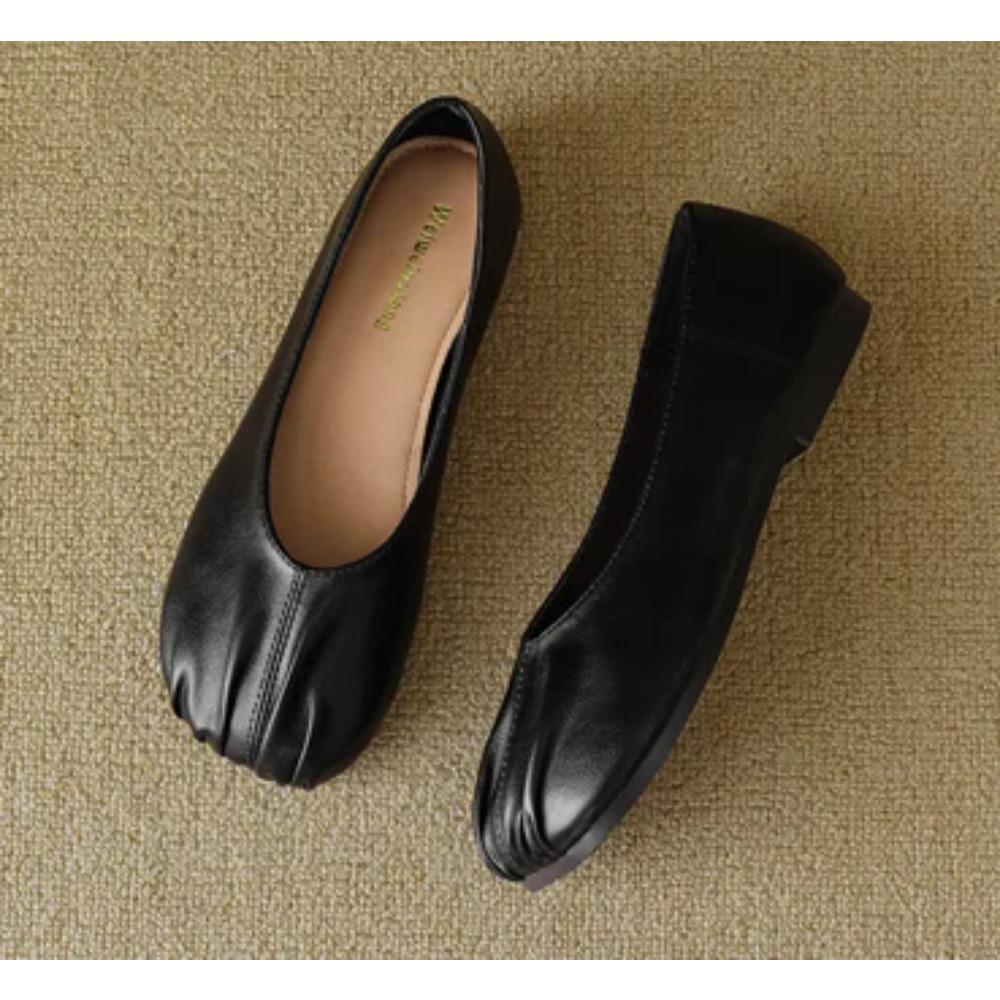 Round Toe Loafers Women Soft Leather Flats Shoes Patchwork Sewing Moccasins Female Cozy Ballet Slip On Lazy Mules