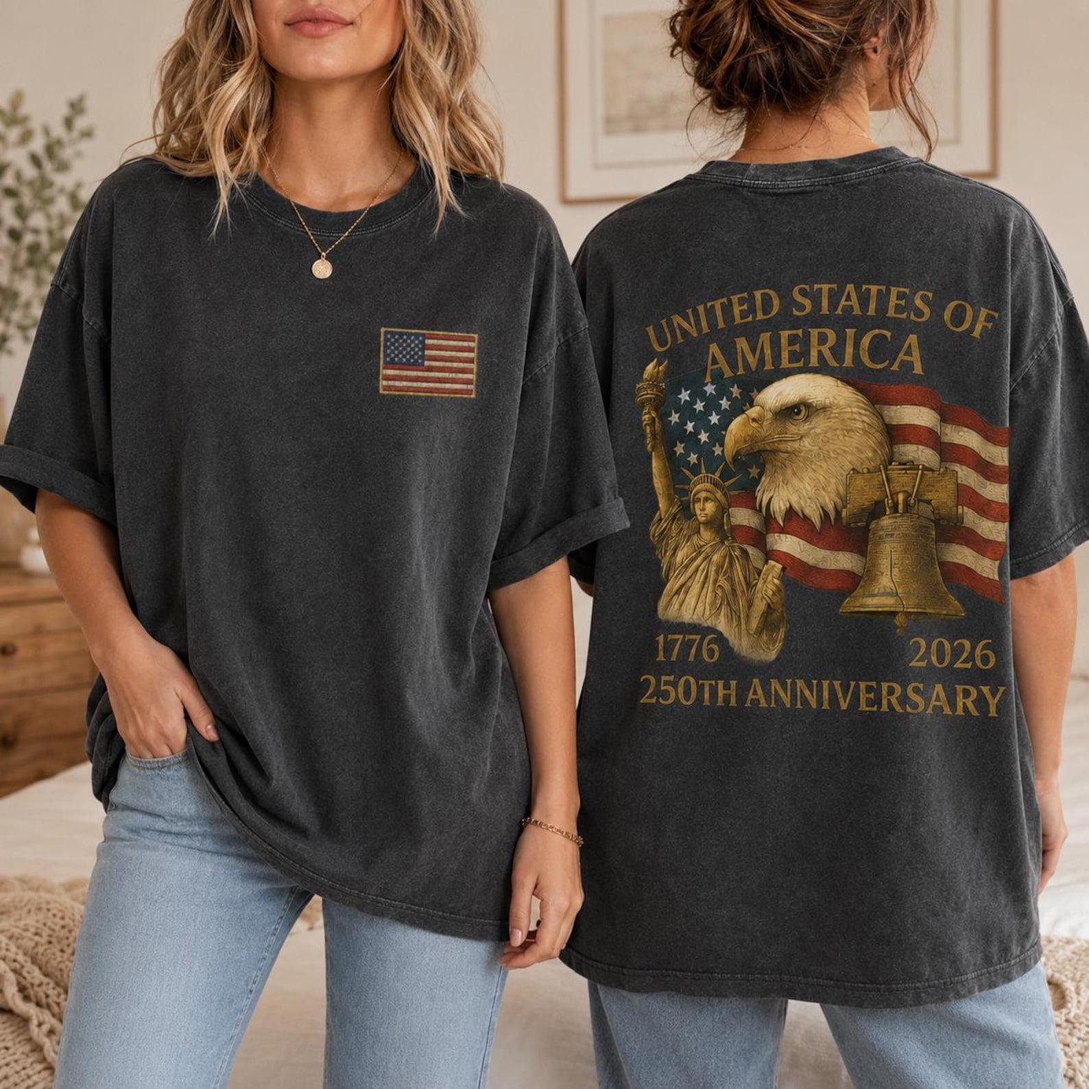 America 250th Anniversary Eagle T-Shirt, Patriotic USA Eagle Graphic Tee S