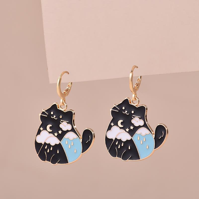 Colorful Aesthetic Animal Cat Rabbit Koi Dragon Earrings For Women Girls Enameled Delicate Gold Color Hoop Earrings Jewelry Gift