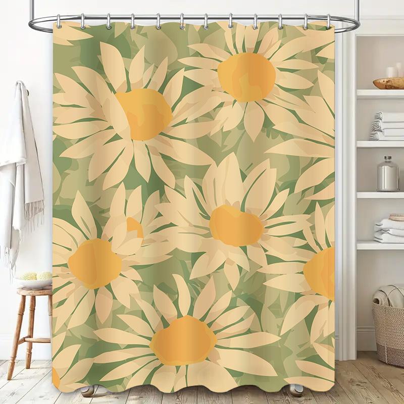 Vintage Floral Shower Curtain with Sunflower Pattern Rustic Decor for Bathroom Customizable Size 150x180cm