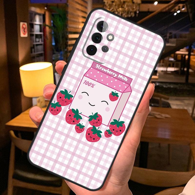 Cute Strawberry Milk Box Case For Samsung Galaxy A36 A56 A26 A16 A06 A53 A33 A13 A12 A32 A52 A55 A35 A15 A54 A34 A14