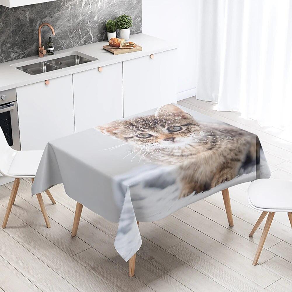 

Милая скатерть с изображением кота, вечерние украшения для ресторана, стола, водонепроницаемая, прямоугольная, для кухни, Kawaii, новый дом 90x140cm