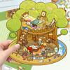 Cartoon Landscape Sticker Cat House Scene 3D Three-dimensional House Unzip DIY Scene Handbook Sticker