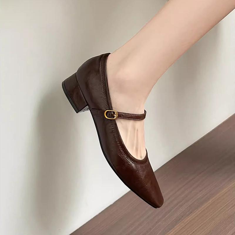 

Винтажные женские туфли Мэри Джейн с квадратным носком, повседневные элегантные на низком каблуке, весенне-осенние туфли для свадебной вечеринки 35 коричневый