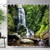 Waldwasserfall Duschvorhang Außen Naturlandschaft Üppige Wälder Grüne Pflanzen Blumig Polyester Duschvorhänge Badezimmer Dekoration