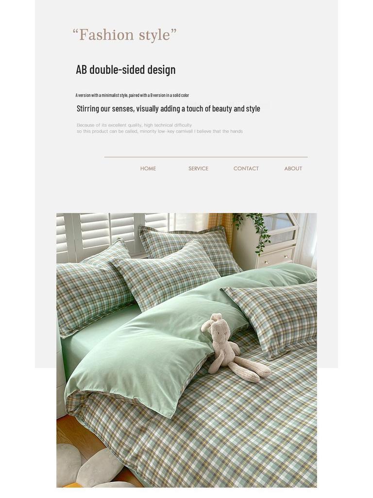 Brushed Cotton Plaid Bedding Set - Includes Duvet Cover, Bed Sheet, and Pillowcase