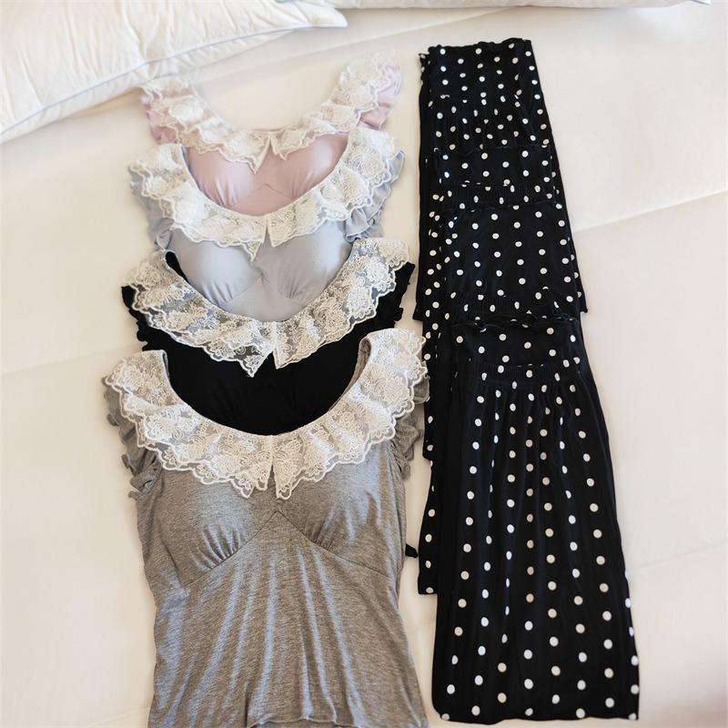 Modal-Pyjama-Set mit Spitzensaum: Tanktop, Shorts & Lange Hosen für In- & Outdoor-Bekleidung