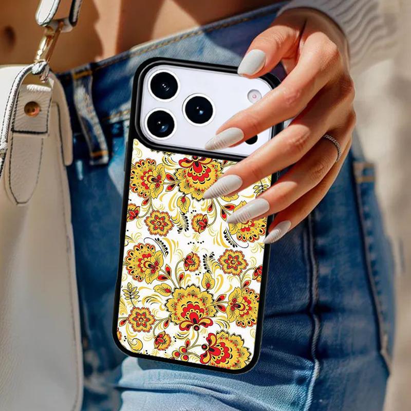 Khokhloma Russian Pattern Flower Phone Case For iPhone 17 Air 14 15 13 12 Max Cover For Apple 14 15 16 16e 11 Pro Max Plus