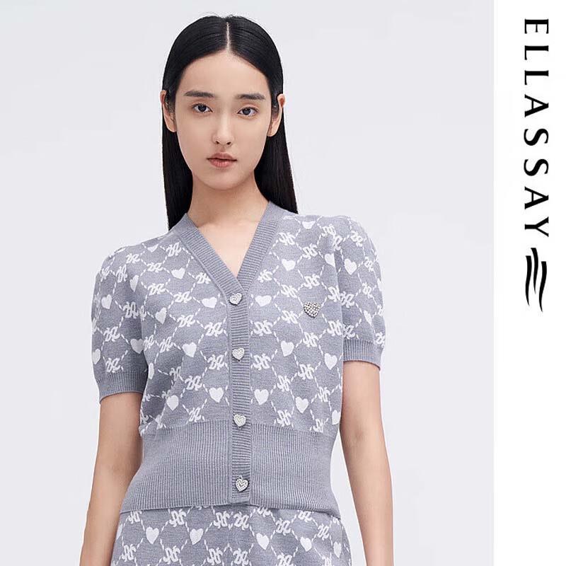 

Женский джемпер ELLASSAY с коротким рукавом, V-образным вырезом, жаккардовой вязки S